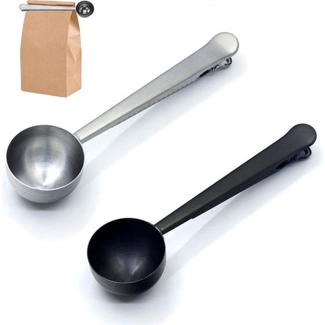 2 pièces - cuillère doseuse à café - cuillère à café en acier inoxydable avec clip - cuillère doseuse - pour café moulu et en grains (15 ml/noir + 15 ml/argent) (1/5)