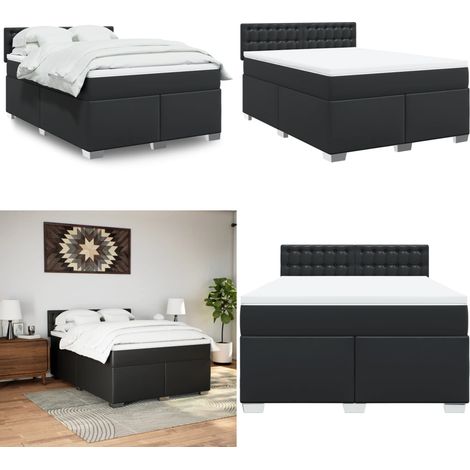Boxspringbett mit Matratze Schwarz 140x200 cm Kunstleder - Boxspringbett - Doppelbett - Bettenrahmen - Kunstlederbett - Schwarzes Bett - Home & Living (1/5)
