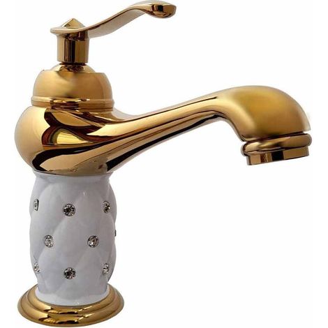 Rubinetto per lavabo con brillantini miscelatore bagno monoforo oro Basso (1/5)