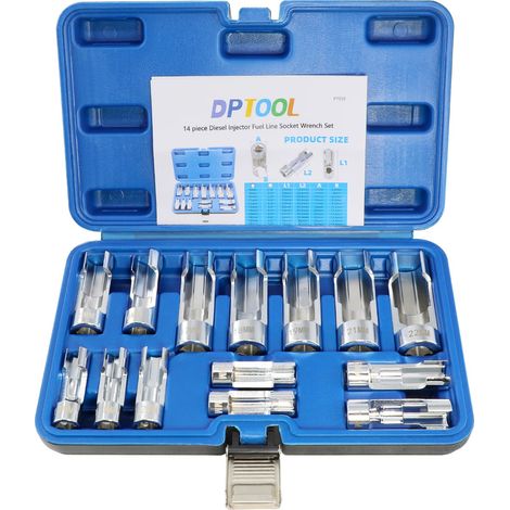 Lot de 14 clés à douille métriques pour injecteur diesel de 8 à 22 mm - Écrou évasé - Entraînement 5 points - Pour capteur de température filaire, interrupteur thermique, etc (1/5)