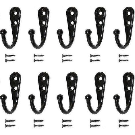 Porte-manteau mural noir 10 pièces avec crochets simples et vis de fixation inclus - Édition 0724