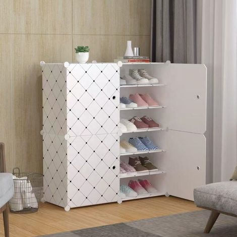 TRADE SHOP - Scarpiera Modulare Multistrato Mobiletto Salvaspazio Con 4 Ante 12 Ripiani Per Casa Uffici -