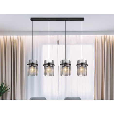LED Pendelleuchte 4-flammig mit Rauchglas Stäben, Breite 110cm (1/5)