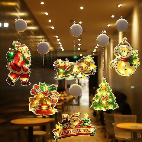 Ensemble de 6 décorations lumineuses silhouettes pour fenêtre de Noël avec crochets à ventouses. (1/4)