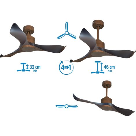 Modulo KlassFan - Super déstratificateur d'air, avec Lumière chrom et bois pour 70 à 90 m² ultra efficace KL DC3P4WoL1Ch (1/5)