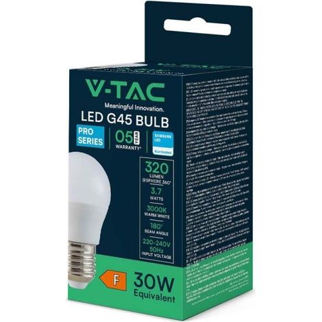 Ampoule LED V-TAC PRO VT-1812 E27 goutte G45 3,7W puce SMD samsung blanc chaud 3000K sku 8045