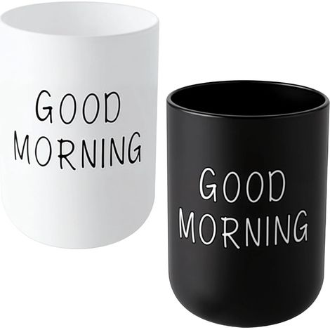 Lot de 2 gobelets plastique blanc/noir, 10x7 cm, réutilisables pour voyage et rinçage quotidien. (1/5)