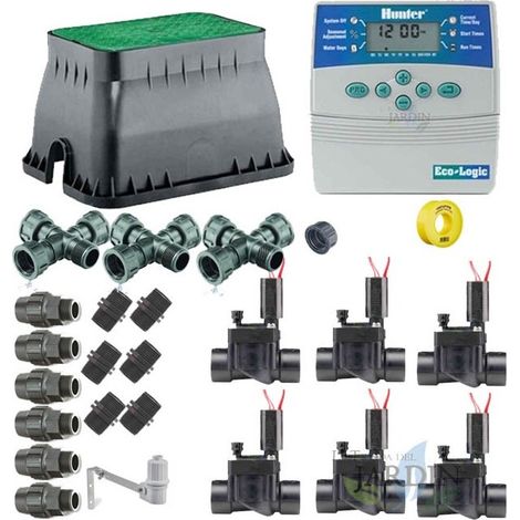 Kit Riego Automatico 6 zonas 24V Hunter para Tuberia 32mm Incluye Programador, Electrovalvulas y Accesorios (1/3)