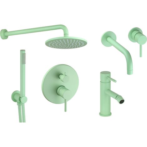 Kit miscelatori lavabo a muro bidet e kit doccia modello tondo colore verde chiaro Pollini Jessy Color KITJESSYCOLORA24 (1/5)