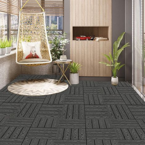 WOLTU WPC Terrassenfliesen Holzoptik Terrassendielen Fliese in Bodenbelag mit klicksystem, für Terrasse und Balkon 30x30 cm im Set (22 Stück / 2 m²) grau