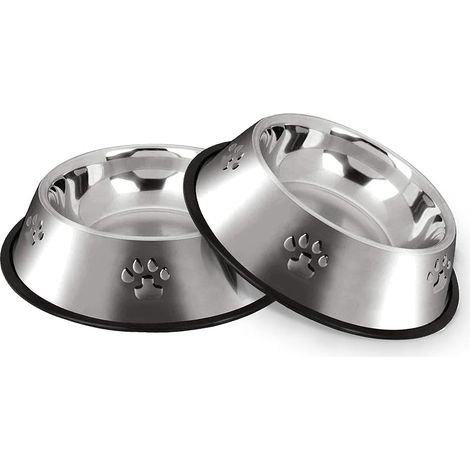 Gamelle Chien, Inoxydable Bols Chat Alimentaire en Acier Antidérapantes avec Base en Caoutchouc, Gamelles d'eau pour Animaux de Compagnie de Petite Taille, 2 Gamelles, 18cm (1/5)