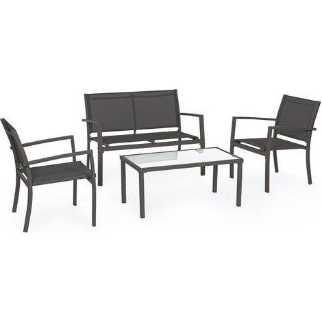 Lounge Set "Arent" aus lackiertem Stahl mit Garten- und Terrassenmöbeln aus Texilene -Anthrazit (1/4)