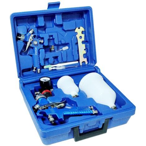 Lot de 2 Pulvérisateurs de Peinture Professionnels - Buses 0,8 mm et 1,4 mm - Pistolets 125 ml et 600 ml Pour Meubles et Voiture (Bleu) (1/5)