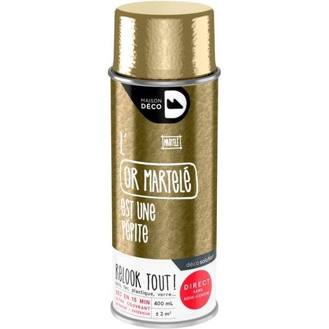Bombe de peinture aérosol or martelé 0.4L – Finition satinée – Application intérieure/extérieur – Temps de séchage 0.25h – Maison Deco