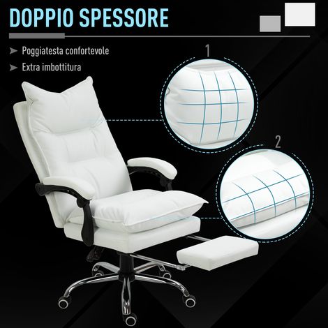 Fauteuil pivotant réglable en hauteur, inclinable 155° avec repose-pieds, en cuir synthétique blanc lavable, accoudoirs rembourrés. (1/5)