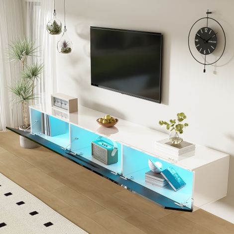 Meuble TV bicolore haute brillance — Doté d'un éclairage LED 16 couleurs (1/4)