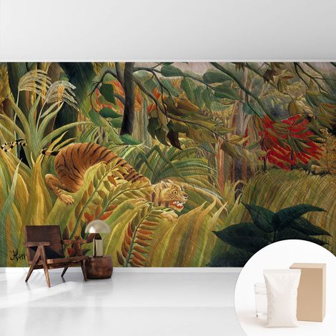 Tapete Vliestapete mit Kleber - Wanddekoration - Wandfolie - 3D Tapete Wand - Wohnungsdeko Exotischer Tiger 416x254 cm (1/5)