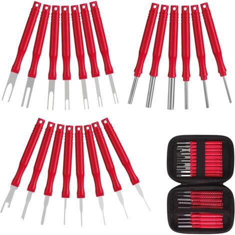 Outil de démontage de broches de connecteur de fil électrique rouge, kit de démontage de bornes automobiles pour appareils électroménagers, 21 pièces (1/4)