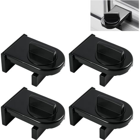 4 Pièces Serrure Butée Réglable,Verrou Baie Coulissante,Serrure de Sécurité pour Fenêtre,Bloque Fenetre Coulissante,Sans Perceuse,pour Portes et Fenêtres Coulissantes,Noir (1/5)