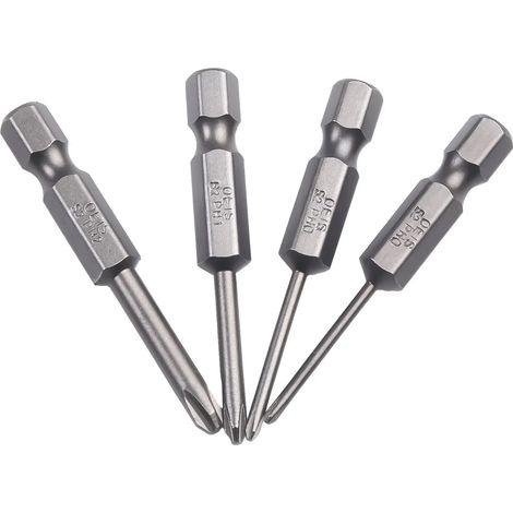 Lot de 4 embouts de tournevis Phillips 50 mm, tige hexagonale 6,35 mm, PH00/PH0/PH/PH2, pour tournevis électriques et perceuses. Accessoires pour outils électriques.-AquaForge (1/5)