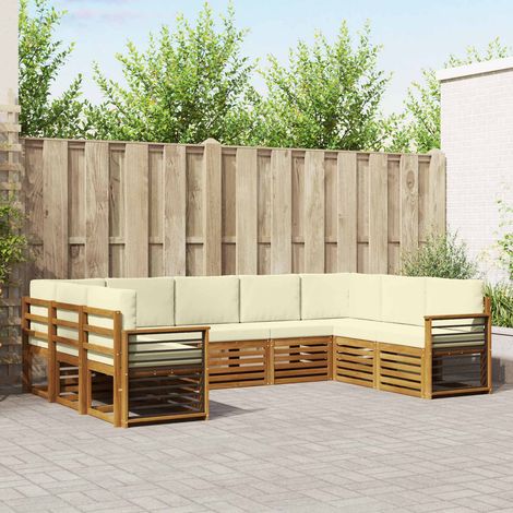 Ecksofa Set mit Kissen 9 pcs Natur und Creme Massivholz Akazie (1/5)