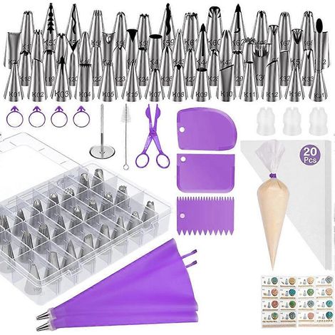 Ensemble de 90 poches à douille et douilles, kit de décoration de gâteaux comprenant 55 douilles numérotées et 20 poches à pâtisserie + 2 poches à douille. (1/5)