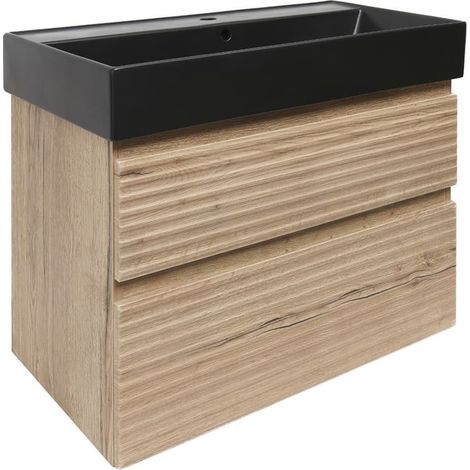 Ensemble meuble avec vasque Naturel Savona 2 tiroirs - 78x53x44,8 - Chêne Halifax (1/5)
