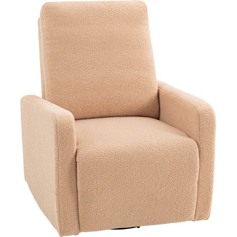 HOMCOM sillón relax reclinable manual, sillón relax de borreguito con reposabrazos, reposapiés, acolchado grueso, función de balanceo, para salón