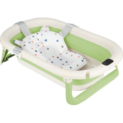Baignoire Pliable Bébé, Avec Thermometre Digital, Coussin De Bain, Compacte Portable, Vert