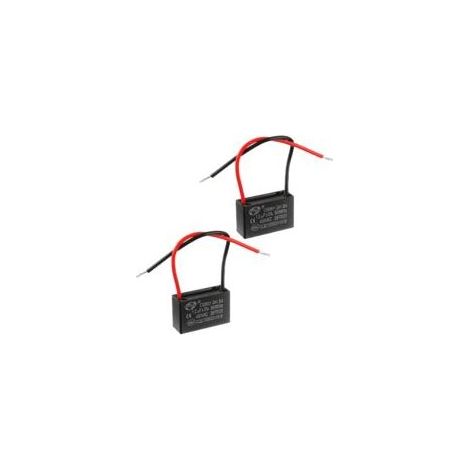 Condensateur CBB61 1.2uF 450V AC 50/60Hz – Longueur câble 100mm – Dimensions 35x13x22mm – Lot de 2 unités