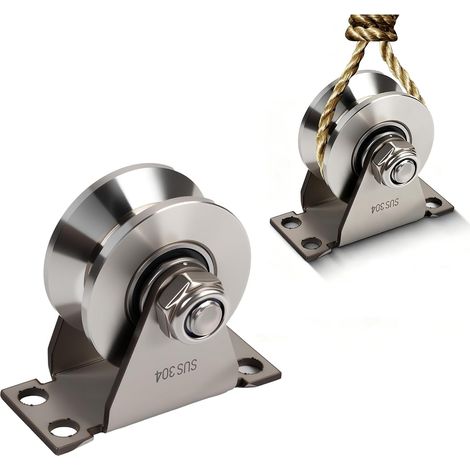 2 Pièces Poulie de Levage, Roulette à Rainure en V, Poulie Fixe à Double Roulement, Résistance à la Corrosion et à la Rouille, Capacité de Charge Maximale 250kg, Pour Portail Coulissant, Corde à Linge (1/5)