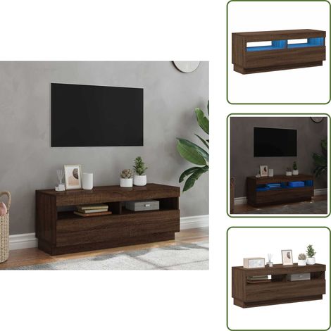 Muebles modernos - vidaXL Mueble de TV con luces LED marrón roble 100x35x40 cm - Decoración de sala