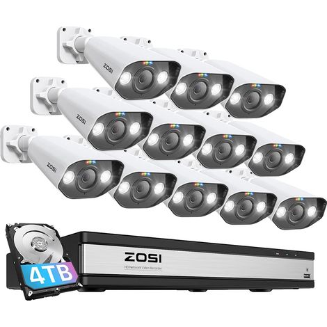 Sistema di videosorveglianza, risoluzione 8MP, tecnologia di rilevamento AI, 16 canali 12 telecamere 4TB (1/2)