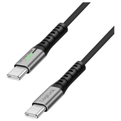 LogiLink CU0442 - Cable de conexión USB 3.2 Gen2x2 tipo C (macho), 20 Gbps, 240 W, 4K, LED, longitud: 1,0 m