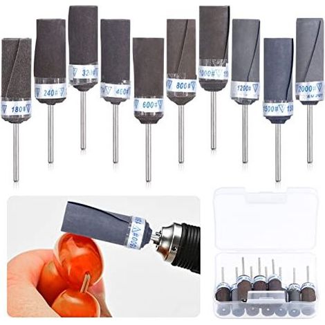 Lot de 10 tambours ponçage. manchons points meulage abrasifs. embouts polissage cylindriques pour outil rotatif 180/240/320/400/600/800/1000/1200/1500/2000 - (1/5)