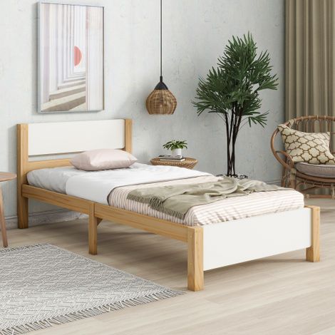 Fortuna Lai – Lit simple en bois 90x200 cm – Cadre en pin et MDF blanc – Tête de lit élégante – Sommier à lattes pour confort optimal (1/5)