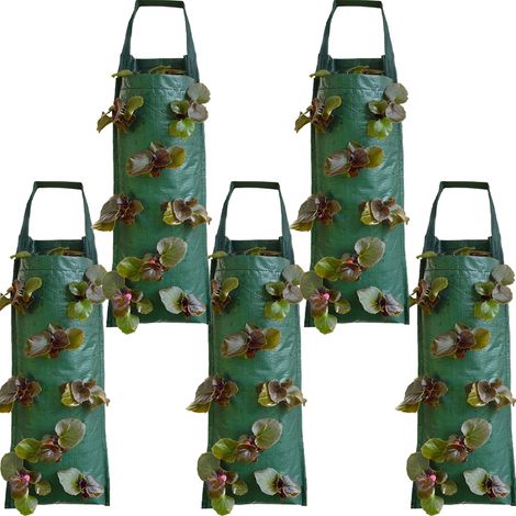 5 pots de fleurs à suspendre verticalement pour sacs de culture de fraises pour intérieur et extérieur, sacs de jardin portables à 8 trous (1/5)