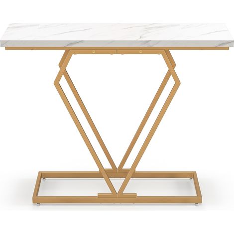 Consolle oro in finto marmo con telaio geometrico a forma di diamante, Tavolo stretto da ingresso da 100cm Bianco (1/4)