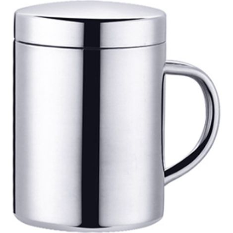 Tasse En Acier Inoxydable - Double Paroi - Avec Couvercle Et Poignée - Pour Café Thé Voyage Camping - 1 Pièce (1/5)