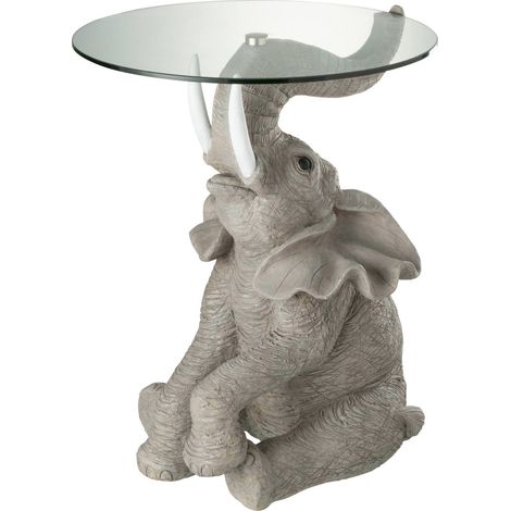 Table d'appoint éléphant en polyresine gris avec plateau verre - Gris éléphant avec verre transparent (1/4)