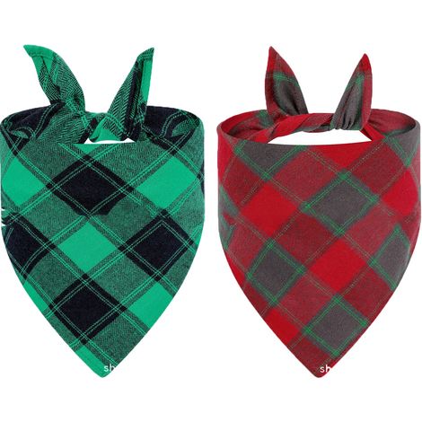 Bandana Chien - Triangle 63x42x42 cm - Coton 100 % - Motif Plaid Noël - Pour Chiens - 2 Pièces (1/5)