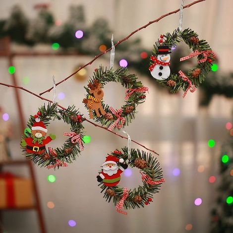Guirlande De Noël - Couronne En Plastique Avec Pommes De Pin - Décoration Porte Fenêtre Mur - 4 Pièces (1/5)