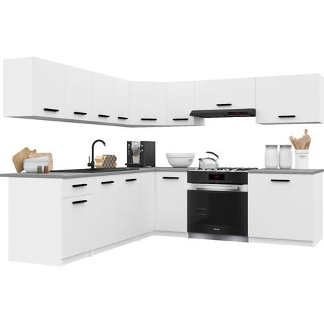Belini ITALIA 7 Küche Ausgestattet Modular Komplett - 420 cm. Ober- und Unterschränke mit Arbeitsplatte, Weiß Matt (1/5)