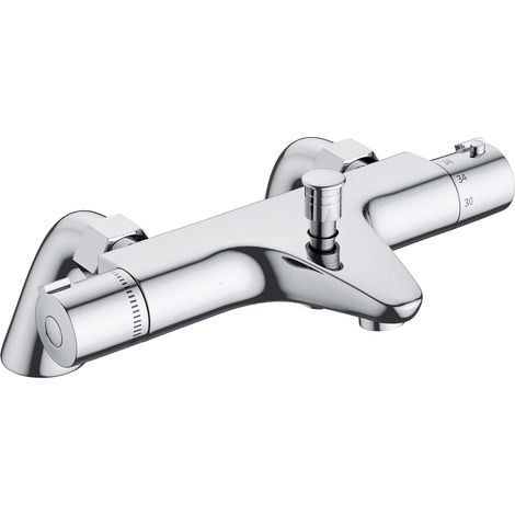Mitigeur Baignoire Thermostatique, Robinet ,Mitigeur de Douche avec Contrôle de La Température, Laiton, Finition Chromée, Monté sur Baignoire (1/5)