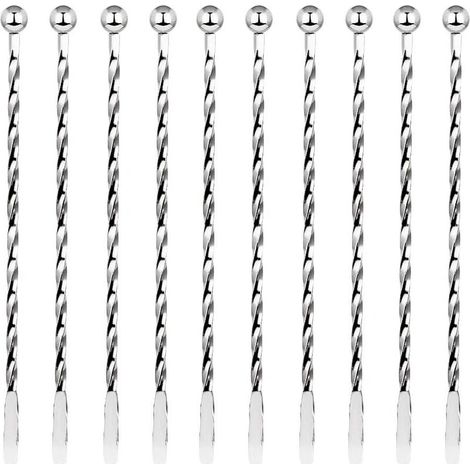 10 agitadores de cóctel de acero inoxidable de primera calidad, 19,1 cm, con diseño en espiral, para mezclar helado, café, bebidas y cócteles. (1/5)