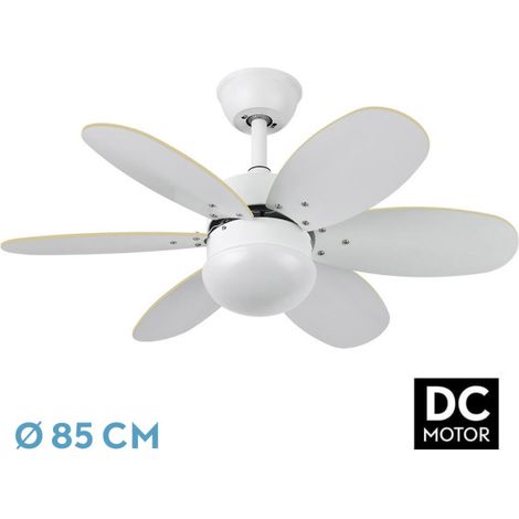 FABRILAMP Ventilator DC 6 Flügel, umschaltbar weiß/buche, 41x85 cm, Fernbedienung und Zeitschaltuhr, ideal zur Klimatisierung von Räumen und zur Verbesserung des elKomforts.