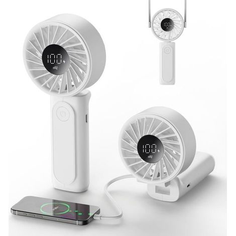 Ventilateur portable, rechargeable 3600mAh, 6 vitesses de vent, adapté à une utilisation intérieure et extérieure,Blanc (1/5)