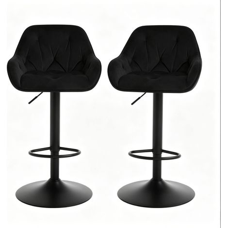 Chaise de salle à manger noire en velours avec dossier, hauteur réglable 62,5-84 cm (1/5)