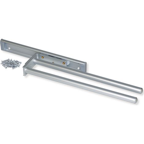 Emuca – Porte-serviettes extensible 2 bras – Aluminium anodisé mat – Fixation latérale ou sous plan de travail – Longueur 310 mm, pivotant 90°