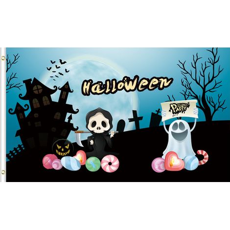Décoration murale d'Halloween, bannière fantôme citrouille de qualité supérieure, nouvelle décoration festive à suspendre au mur - 110 x 180 cm - Style 29